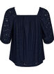 Blouse met korte pofmouwen en een opengewerkt patroon, Blauw, Packshot image number 1
