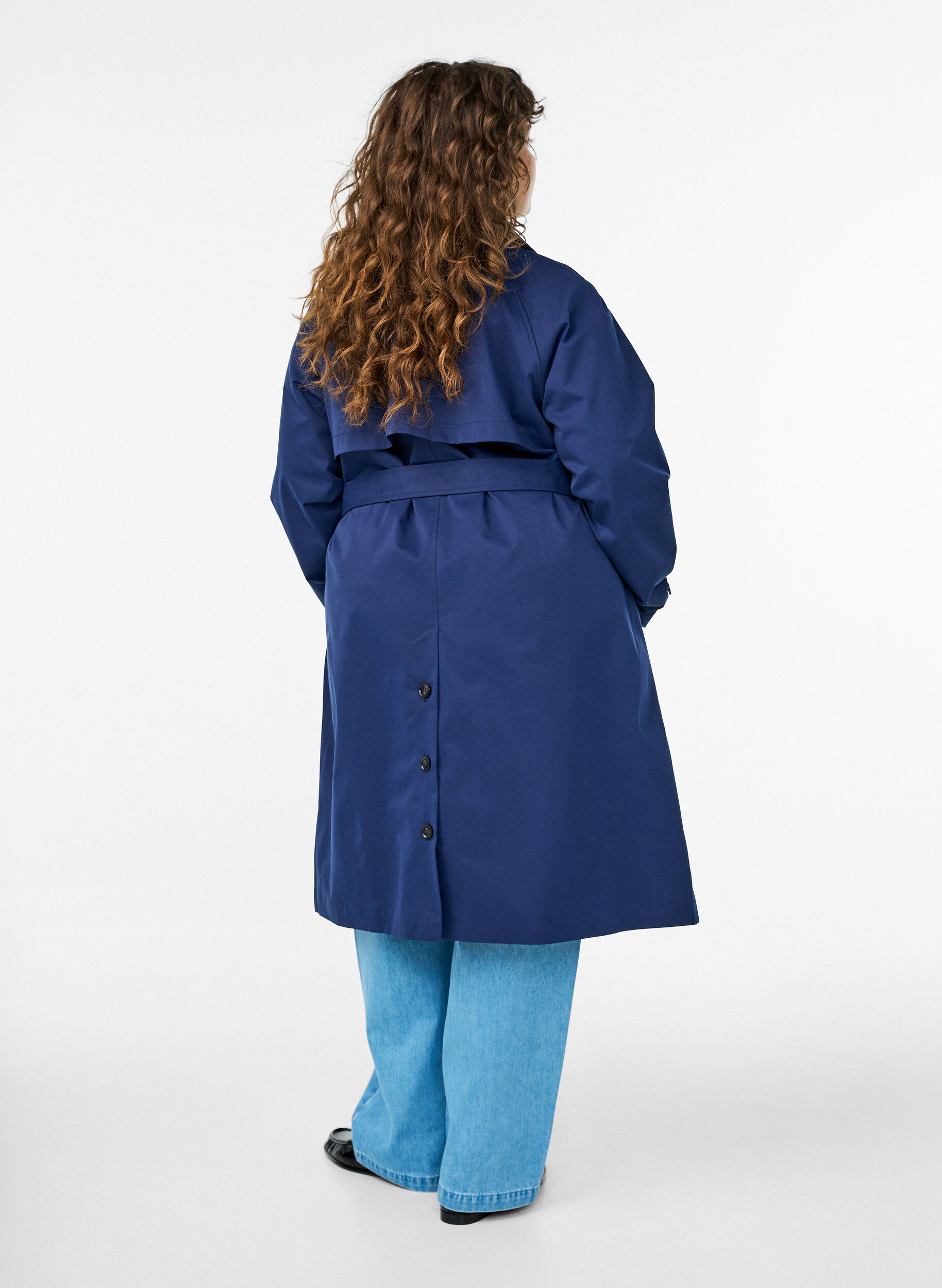 ZizziTrenchcoat met riem en splits, Blauw, Model image number 1