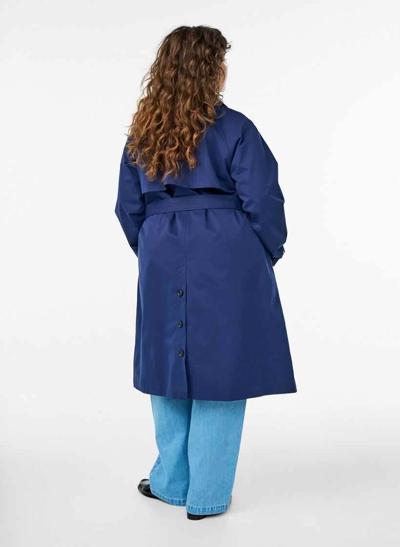 Trenchcoat met riem en splits, Blauw, Model image number 1