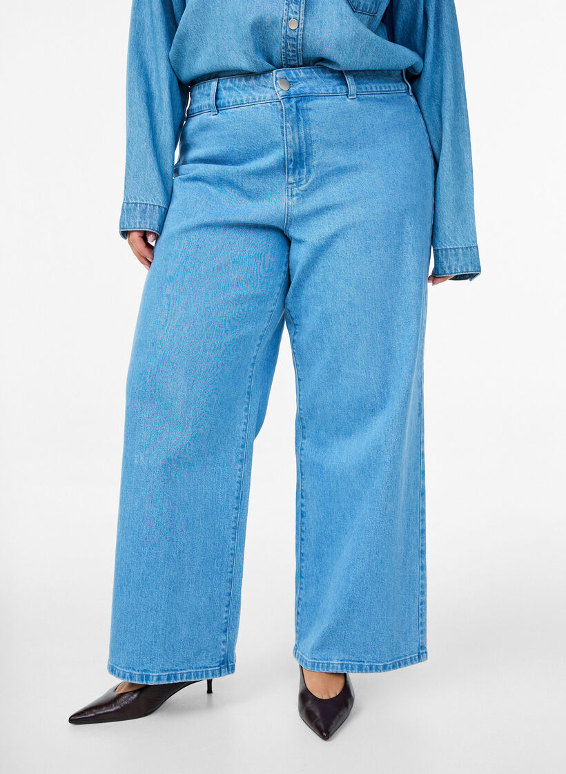 High waist wijde pijpen jeans, Blauw, Model image number 2