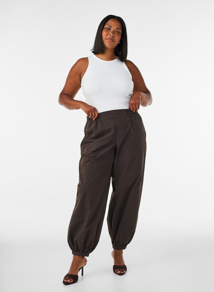 Katoenen ribtop met hoge hals, Wit, Model image number 1