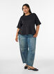 Peplum blouse met ellebooglange mouwen, Zwart, Model image number 1