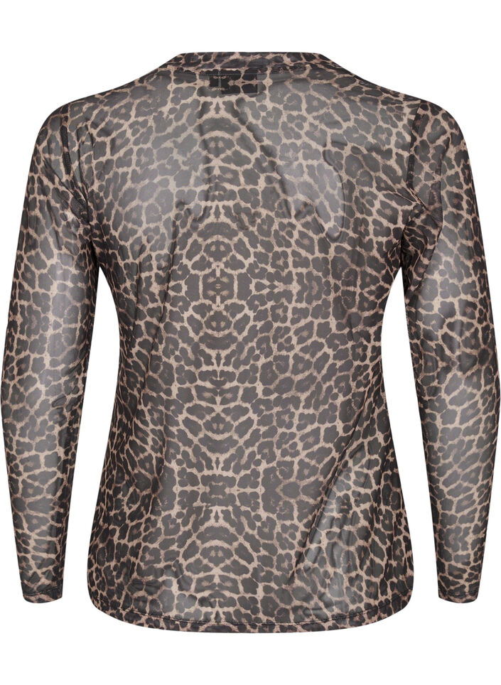 Mesh blouse met luipaardpatroon, LEO AOP, Packshot
