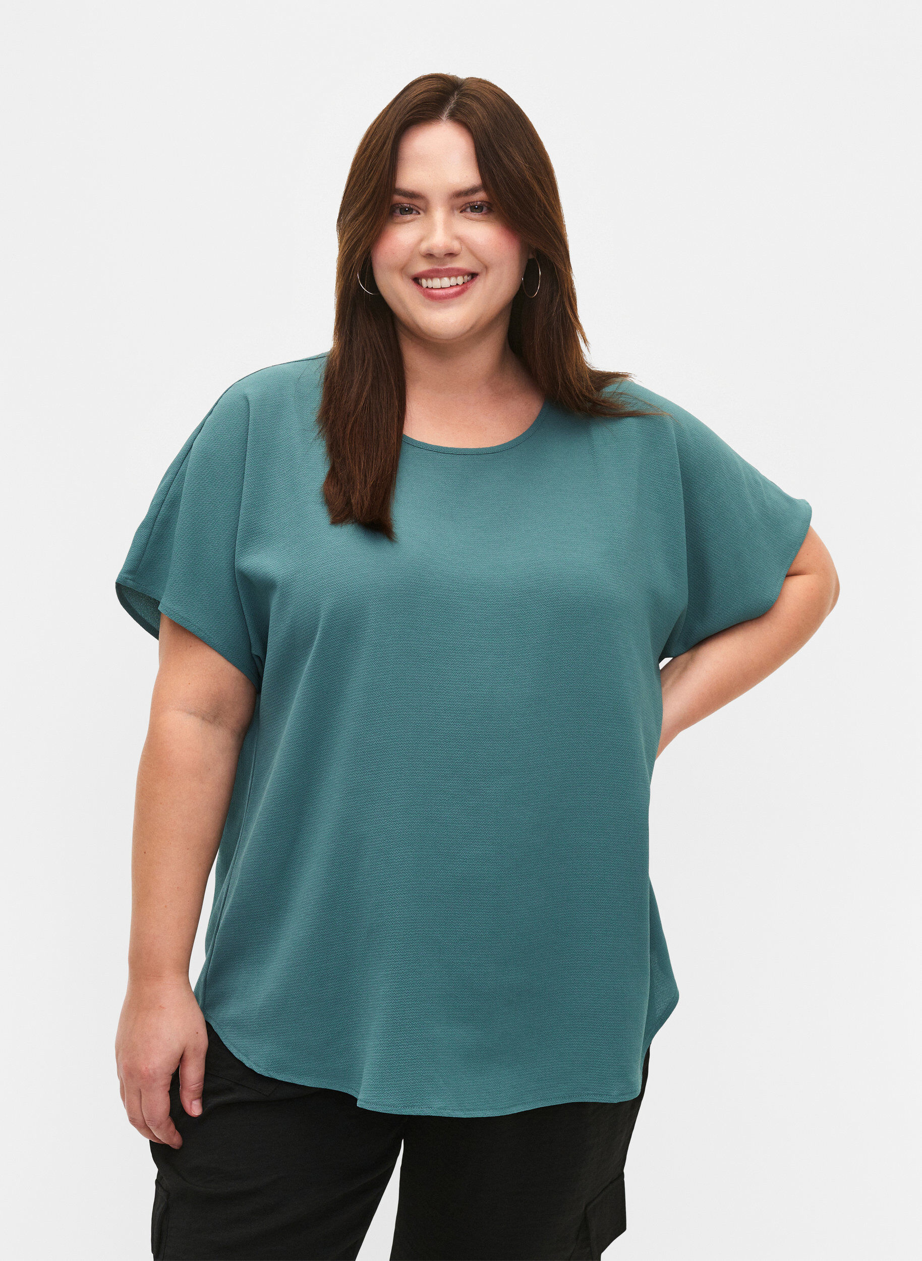 ZizziTop met korte mouwen en ronde hals, Groen, Model image number 0