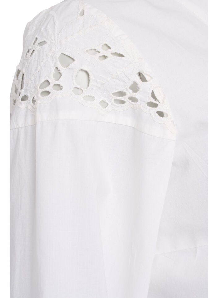 Blouse met V-hals en broderie anglaise details, Wit, Packshot