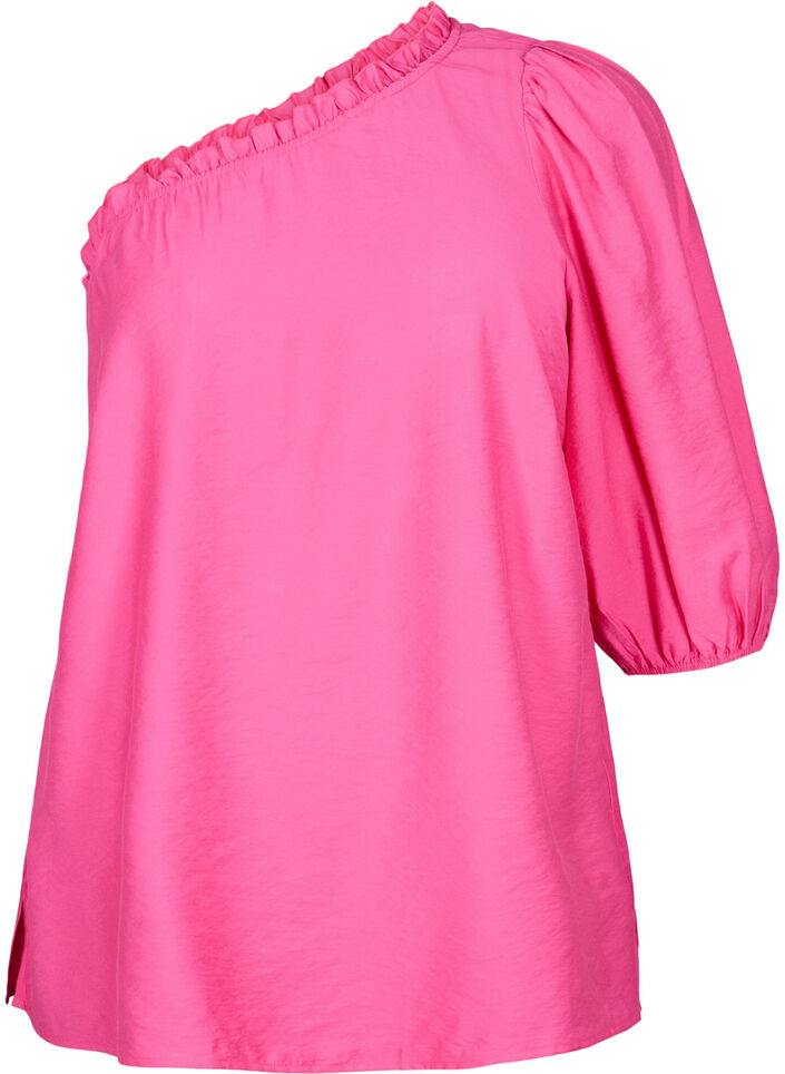 One-shoulder blouse in viscose, Roze, Packshot image number 0