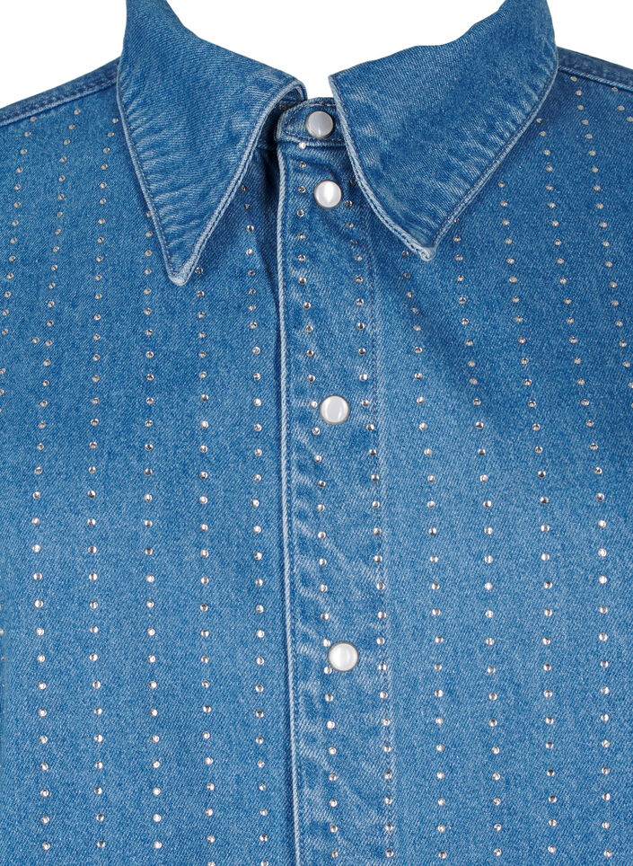 Denim shirt met strasssteentjes, Light Blue Denim, Packshot image number 2