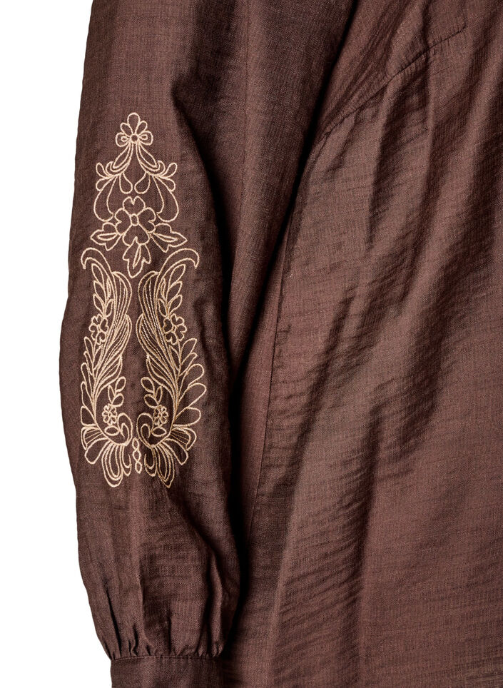 Viscose shirt met geborduurde mouwen, Bruin, Packshot image number 3