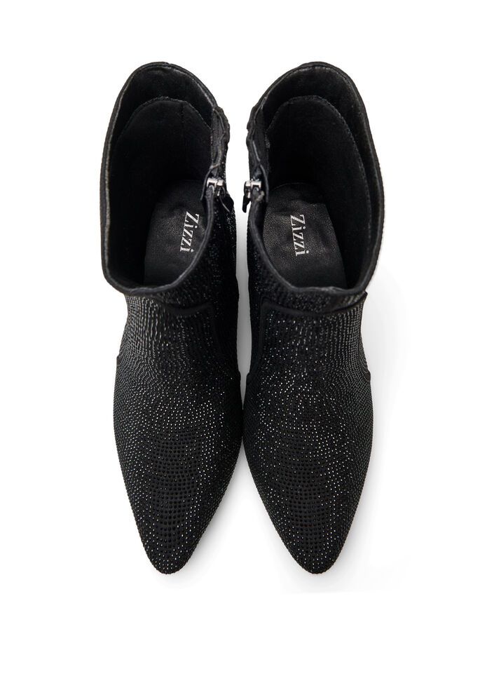 Wide fit - Enkellaarzen met rhinestones, Black, Packshot