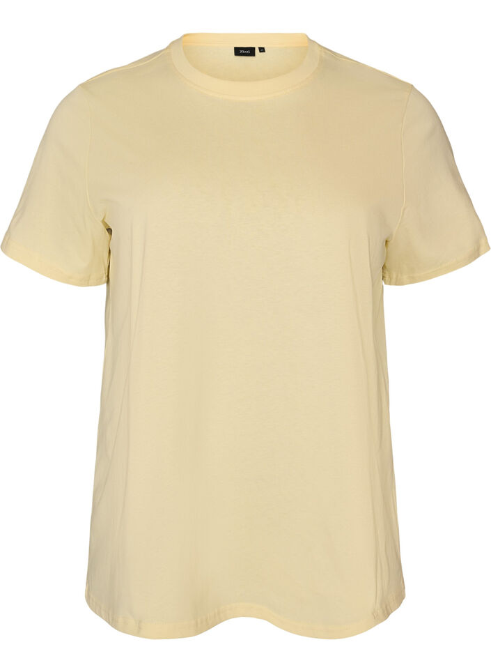 Basic katoenen T-shirt met ronde hals, Geel, Packshot image number 0