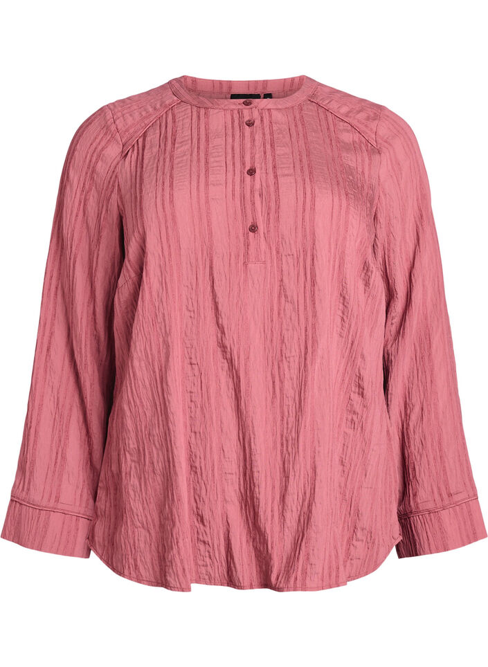 Blouse met ton-sur-ton textuur en knopen, Roze, Packshot image number 0