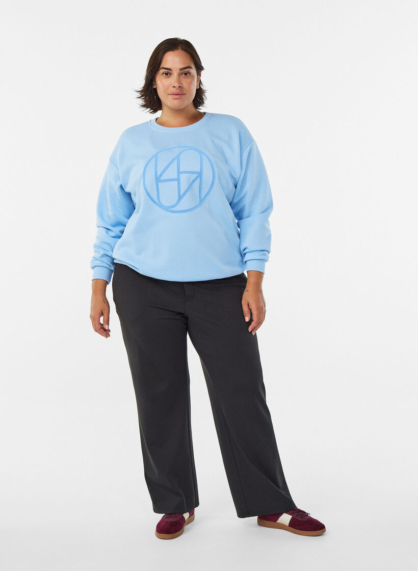 Sweatshirt met badstof logo, Blauw, Model image number 1