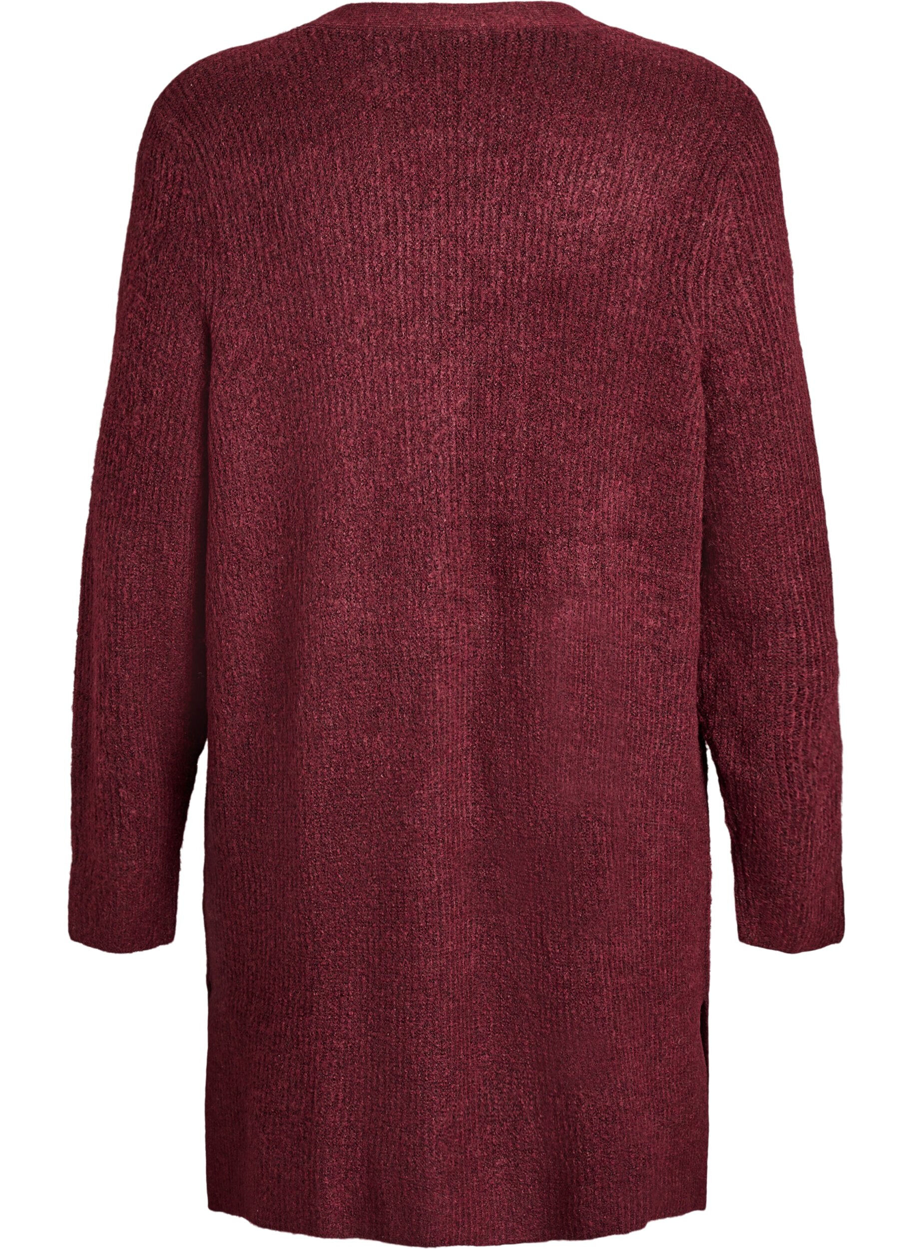 Zizzi Cardigan long c&ocirc;tel&eacute; sans fermeture, Bordeaux, Packshot image number 1