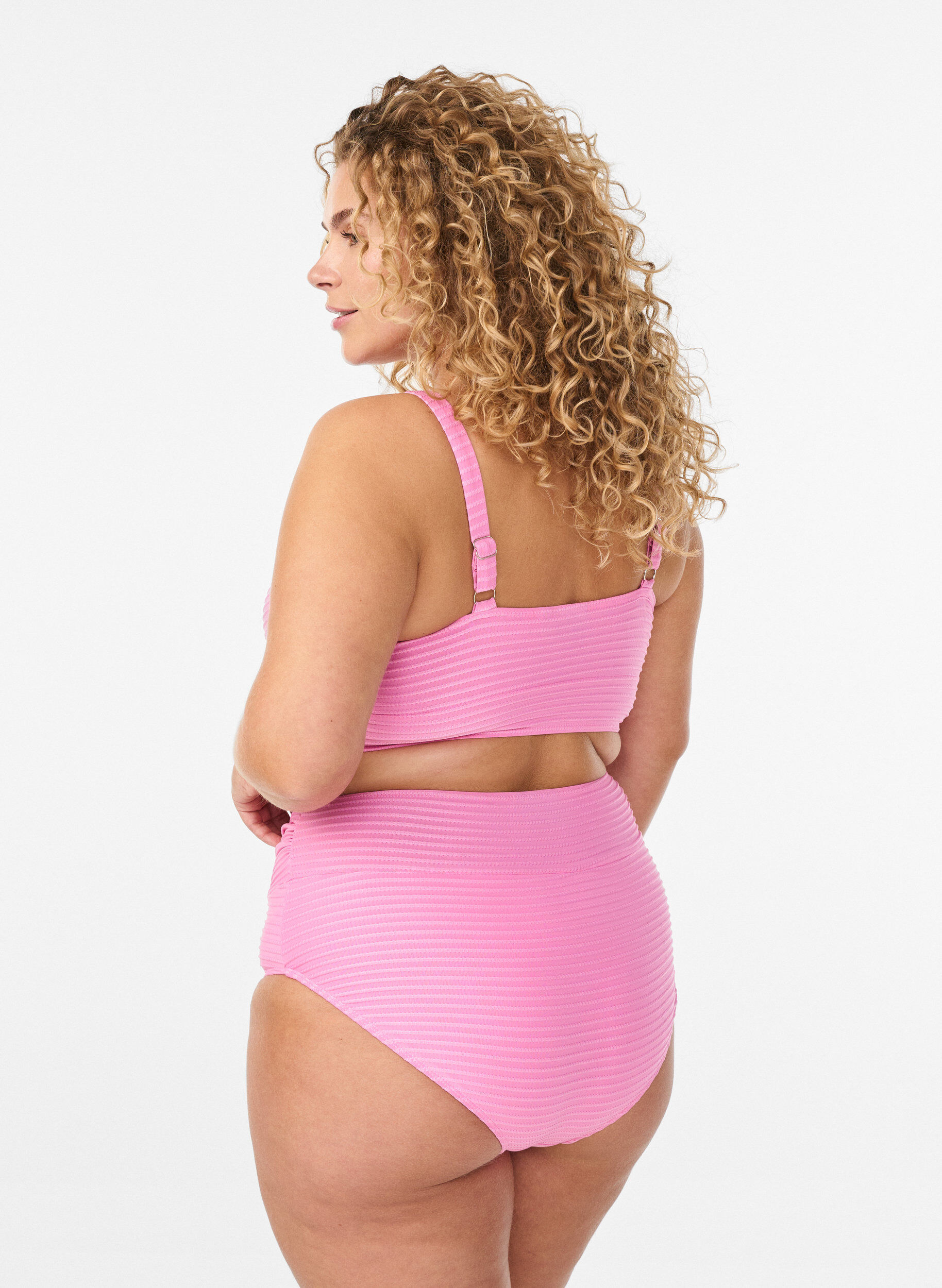 ZizziBikinibroekje met hoge taille en gekruiste bandjes, Roze, Model image number 1