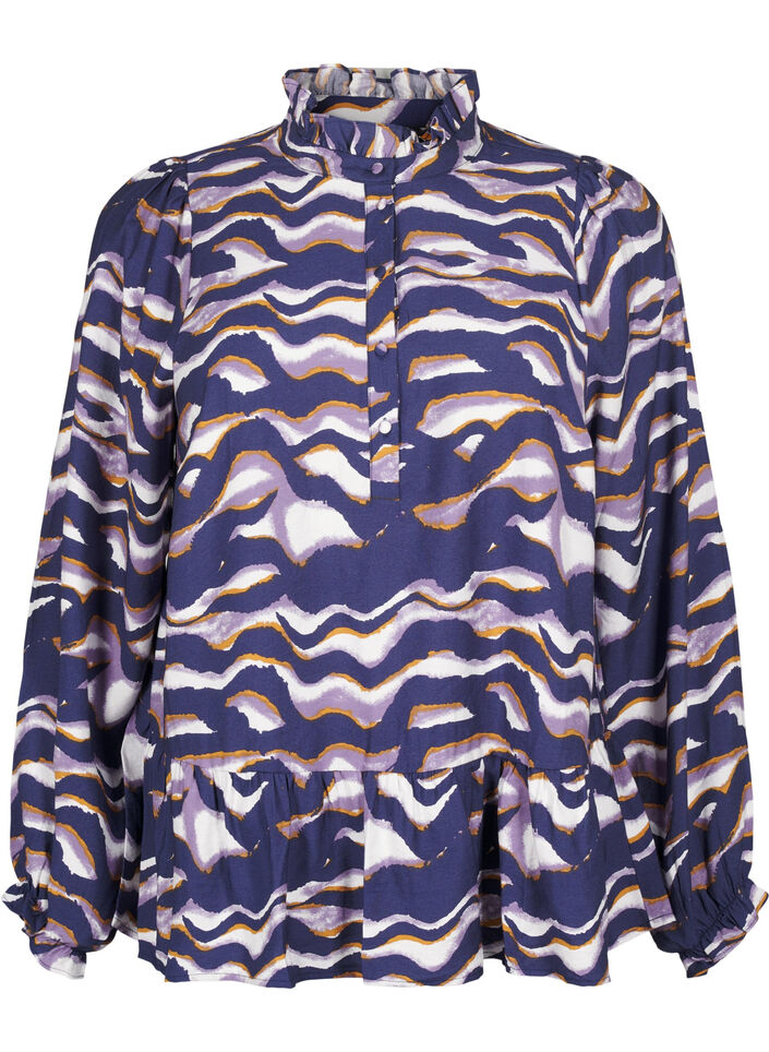Blouse met print en een A-lijn vorm, Blauw, Packshot image number 0