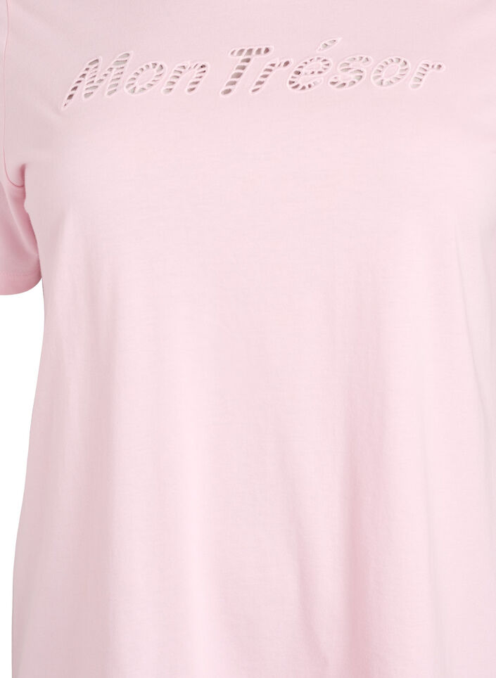 Katoenen T-shirt met decoratief detail vooraan, Roze, Packshot image number 2
