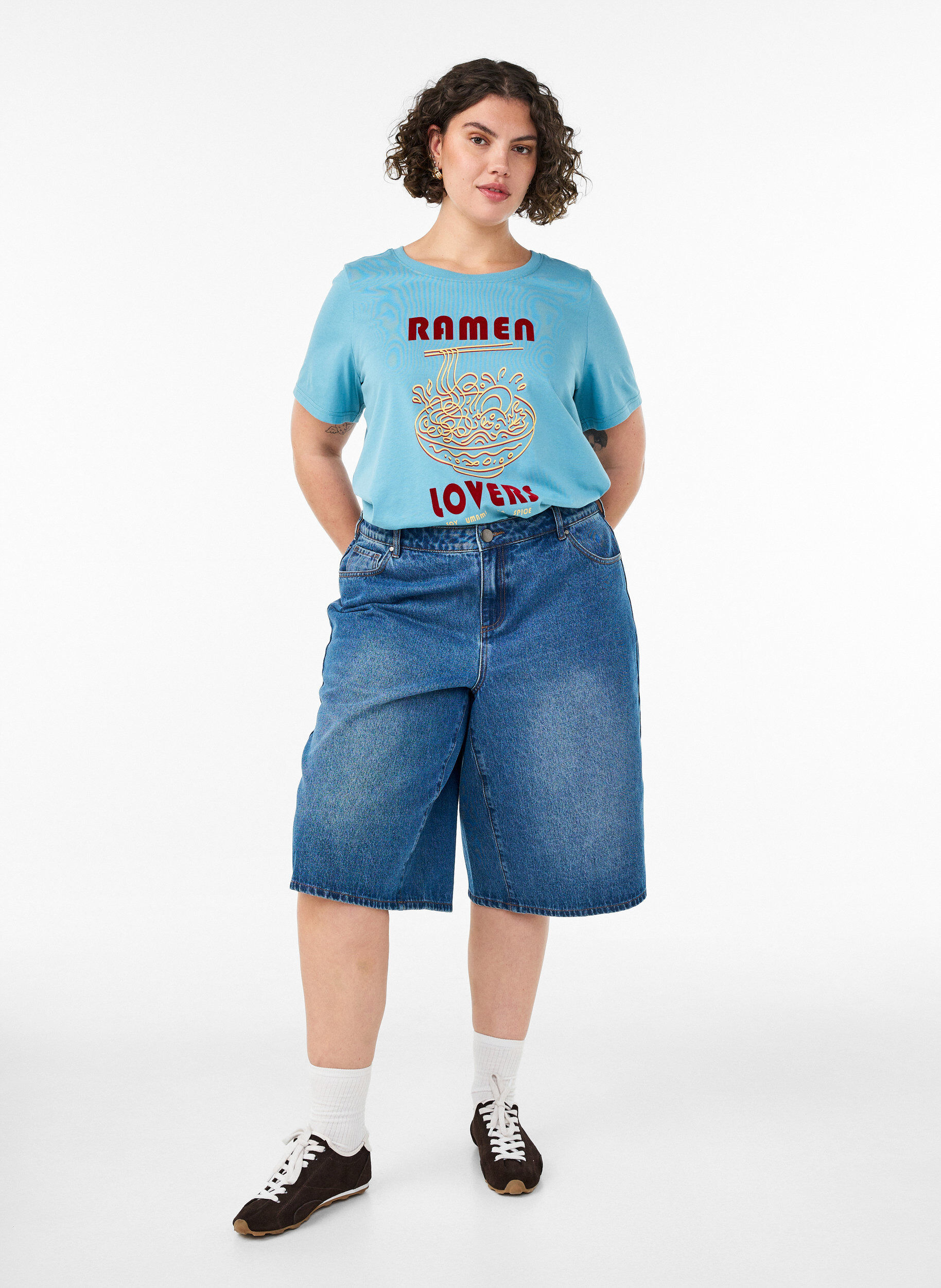 ZizziKatoenen T-shirt met print, Blauw, Model image number 1