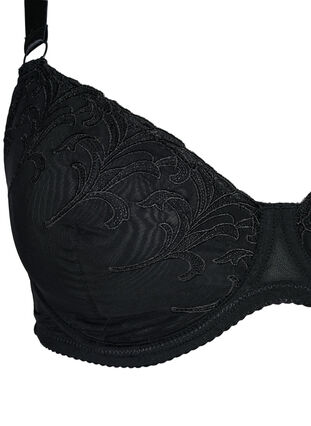 ZizziVolledig dekkende bh in mesh met geborduurd patroon, Black, Packshot image number 2