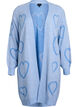 Lange cardigan met ton-sur-ton harten, Blauw, Packshot image number 0