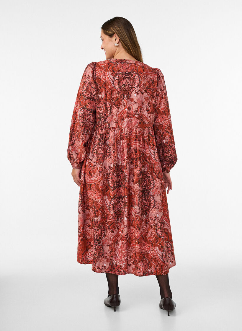 Viscose midi-jurk met paisleyprint, Oranje, Model image number 1