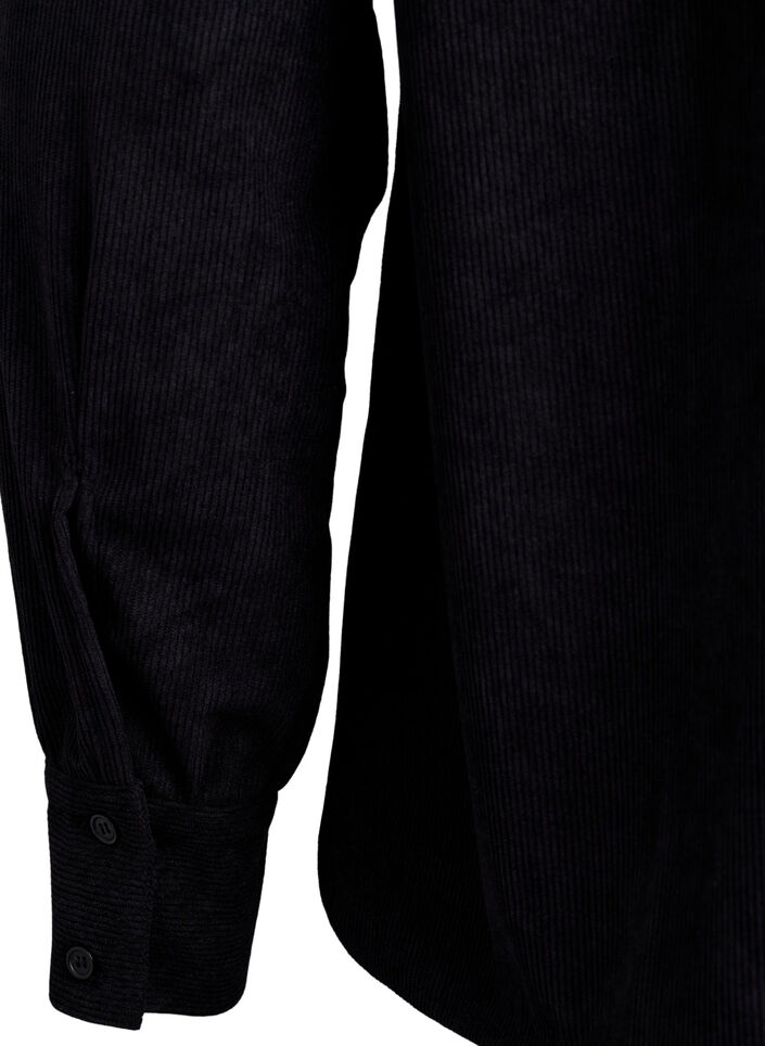 Overhemdblouse met lange mouwen in corduroy, Zwart, Packshot image number 3