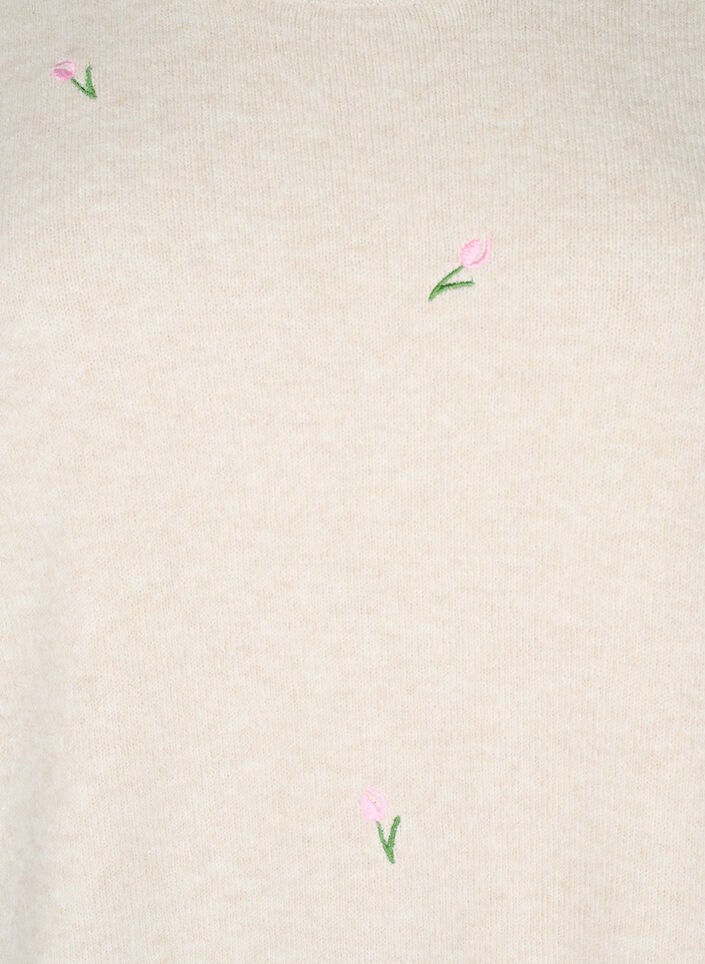 Gebreide blouse met bloemen en 3/4 mouwen, Pumice Stone Mel., Packshot image number 2