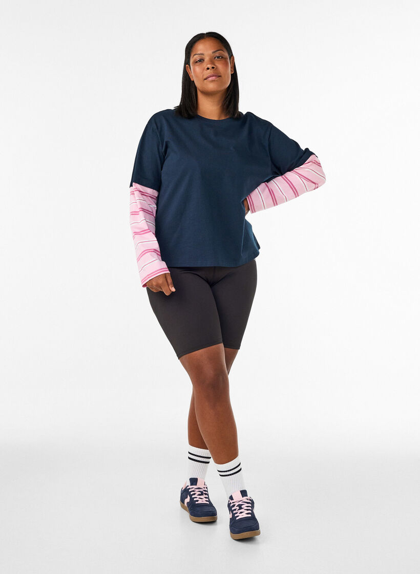 T-shirt met een sportieve gelaagde look, Blauw, Model image number 1