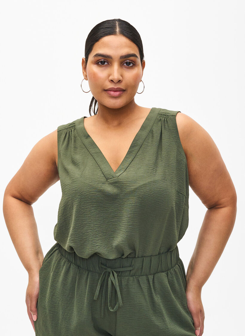 Mouwloze top met kreukeffecten, Groen, Model image number 0