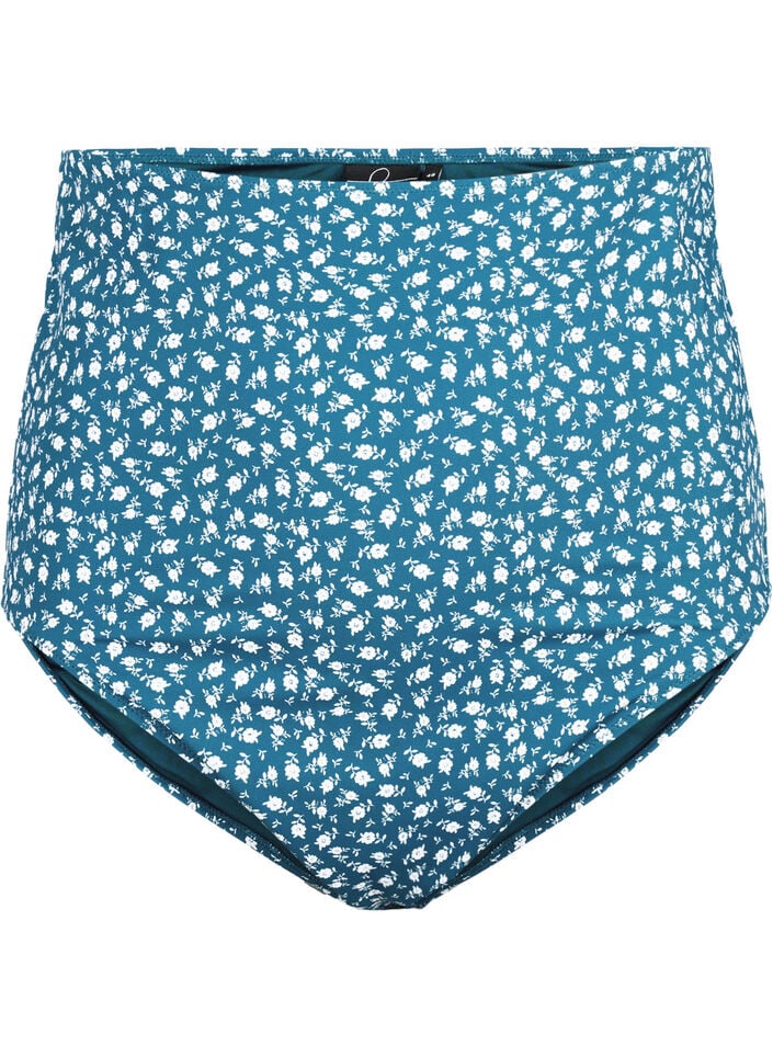 Bikinibroekje met extra hoge taille en bloemenprint, Blauw, Packshot image number 0