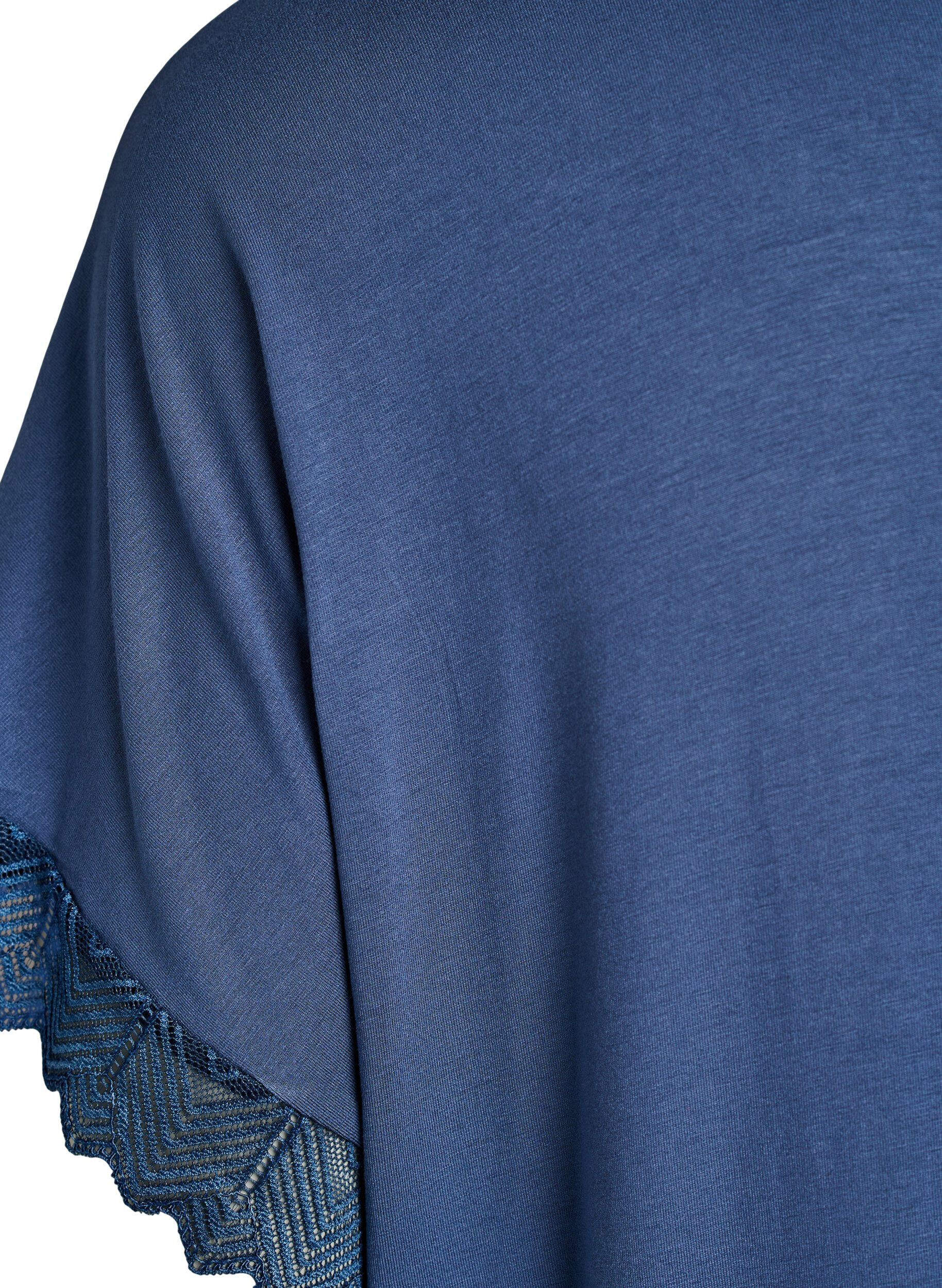 ZizziViskose nachtjapon met korte mouwen en kanten afwerking, Blauw, Packshot image number 3