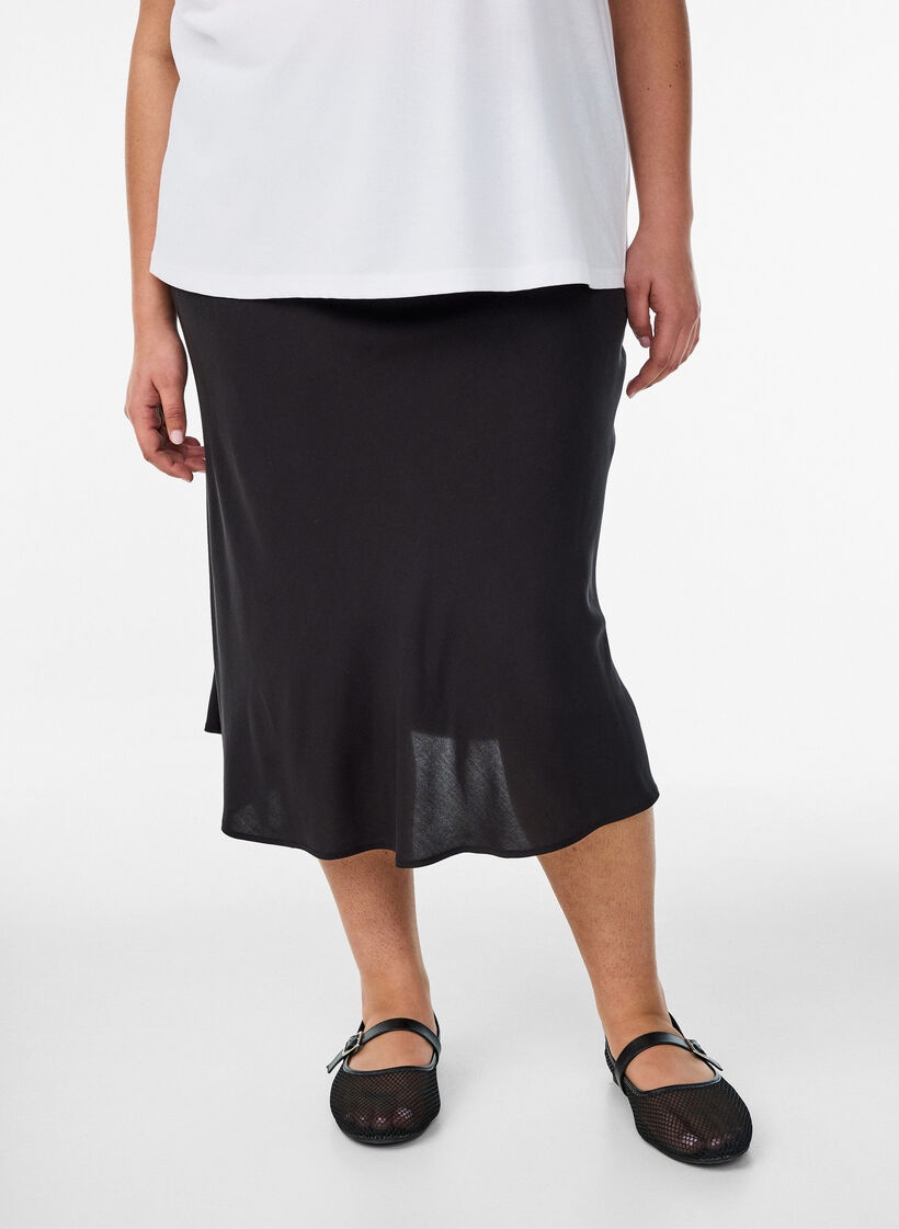 Viscose rok met een elastische taille, Zwart, Model image number 3