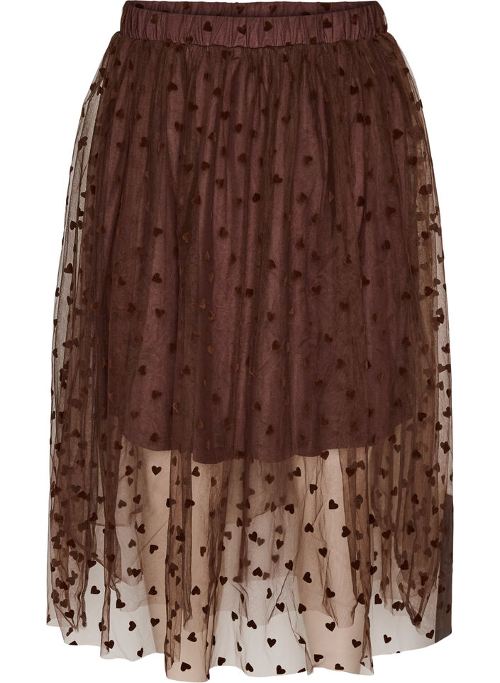 Midi-tule rok met hartjes, Bruin, Packshot image number 0