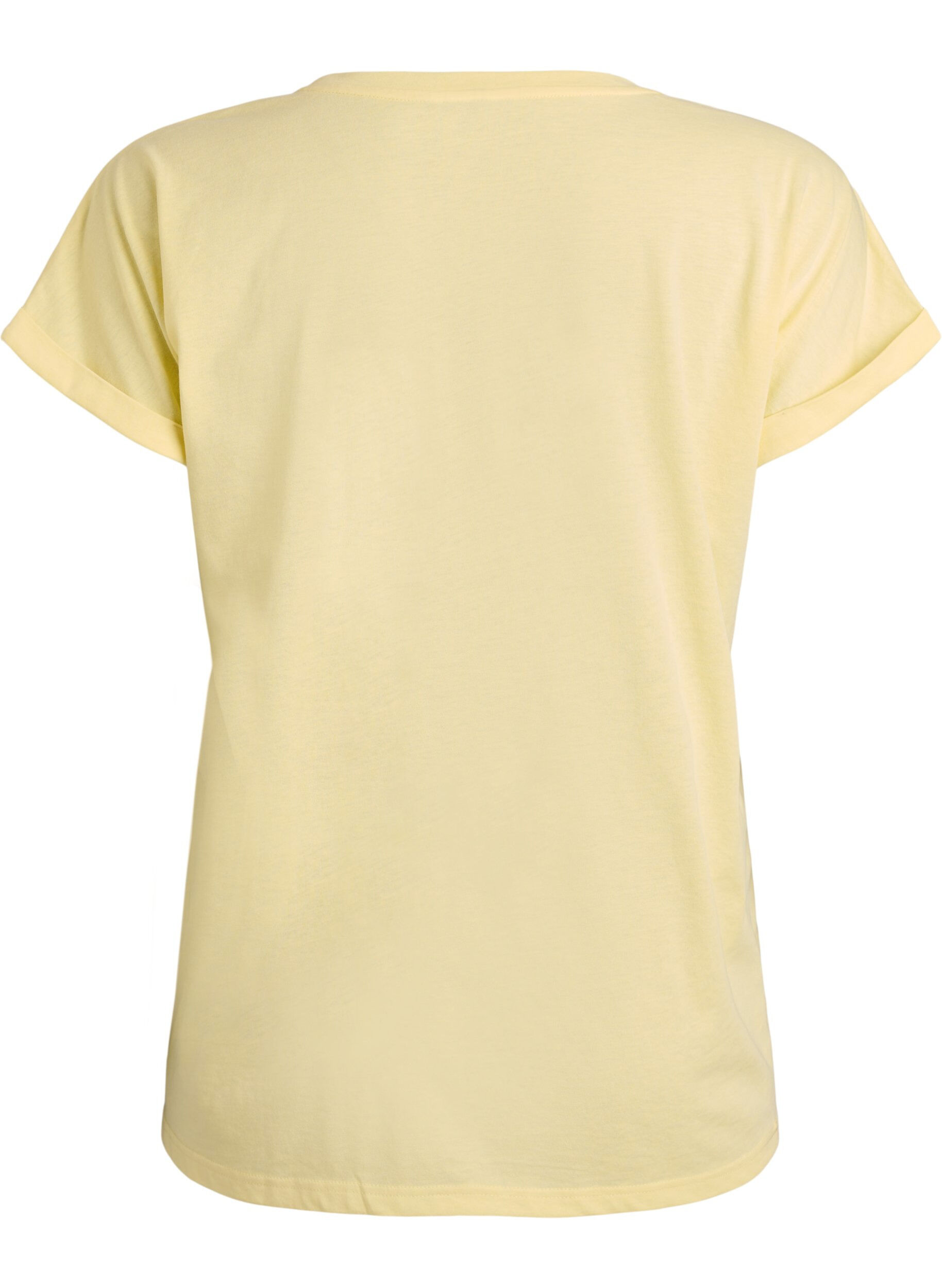 ZizziT-shirt met korte mouwen van katoenmix, Geel, Packshot image number 1