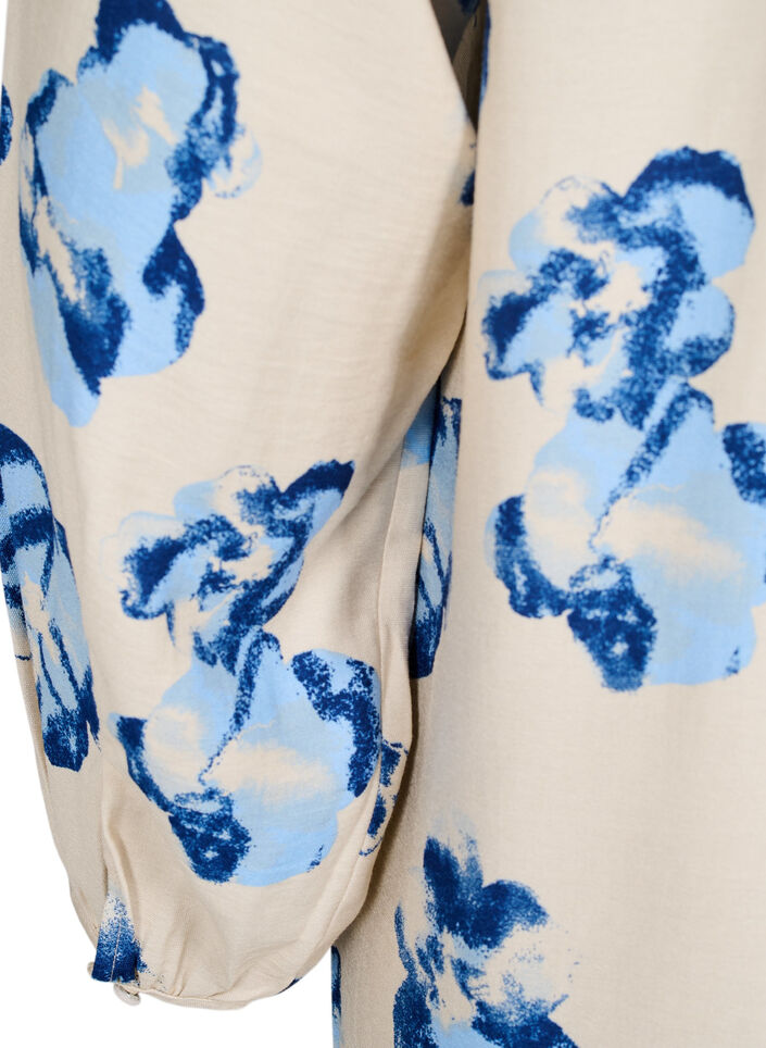 Knie-lange jurk met lange mouwen en een A-lijn snit, Off White Blue AOP, Packshot