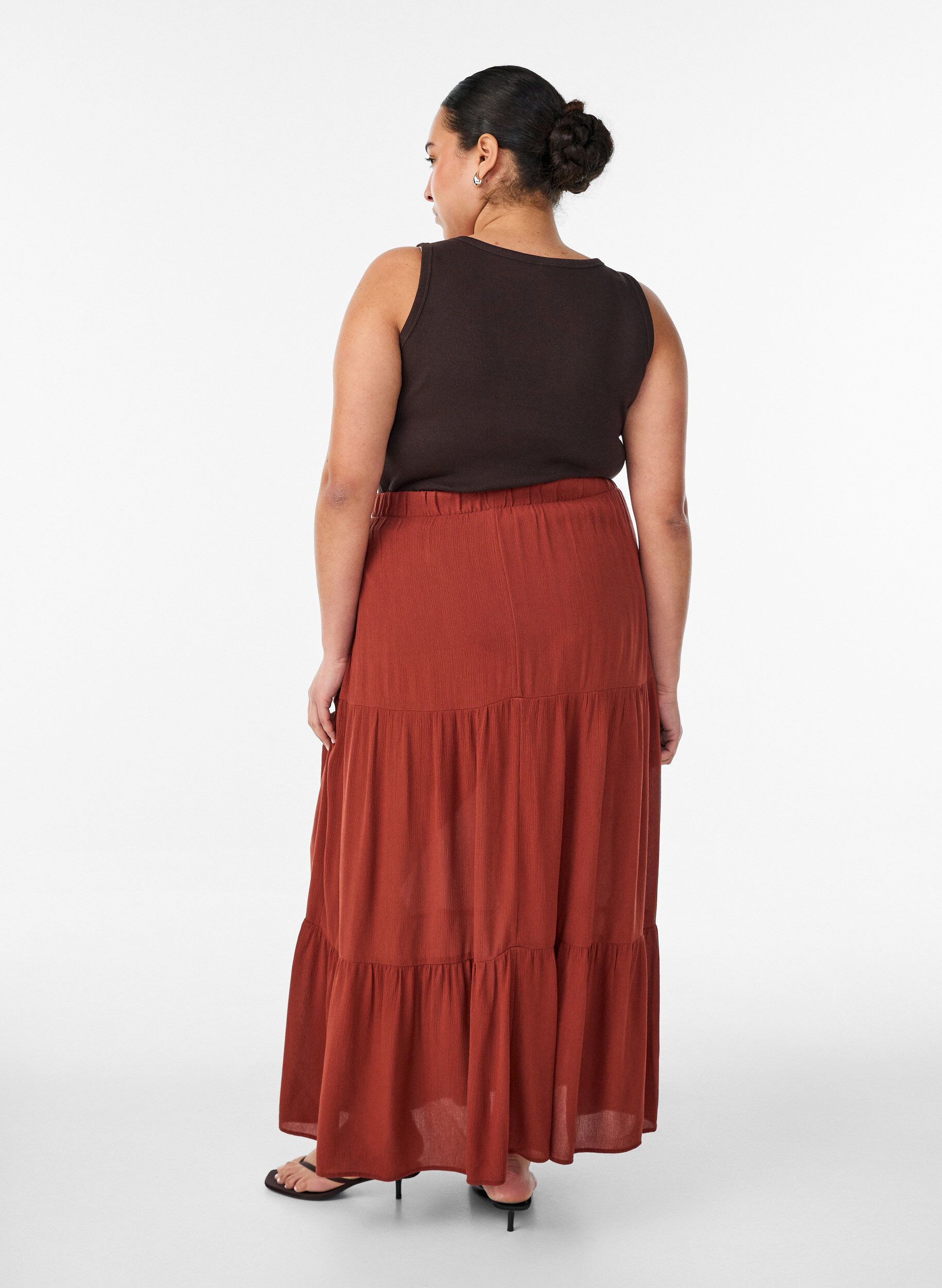 ZizziLange rok met elastiek in de taille, Rood, Model image number 1