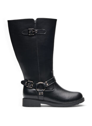 ZizziWide fit - Hoge leren laars met decoratieve gespen, Black, Packshot image number 0