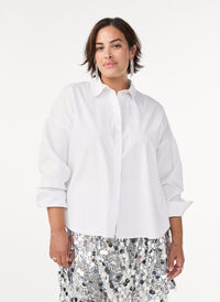 Klassiek katoenen shirt met een losse pasvorm, Wit Klassiek katoenen shirt met een losse pasvorm, Wit, Model