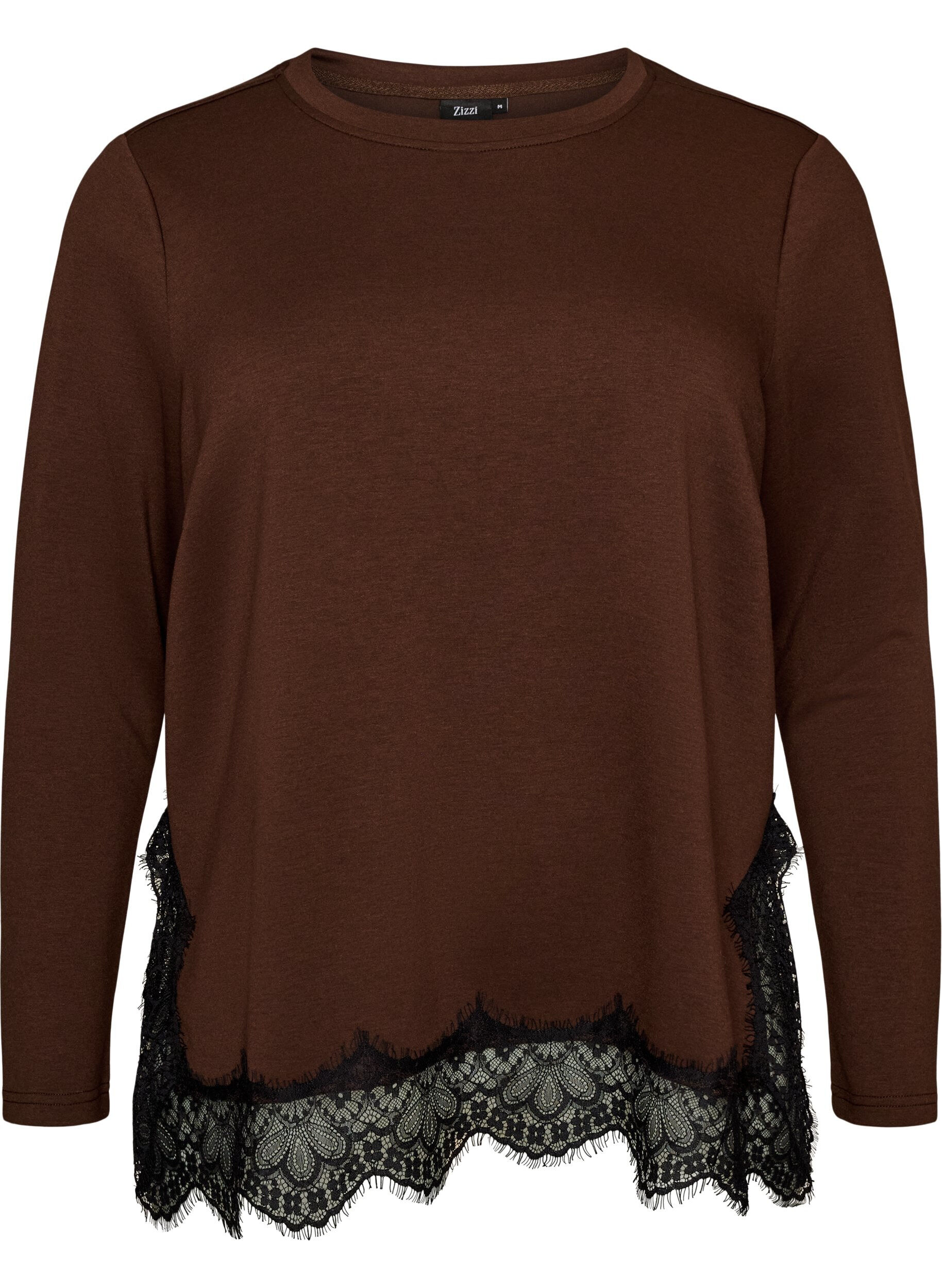 Jersey blouse met kanten rand