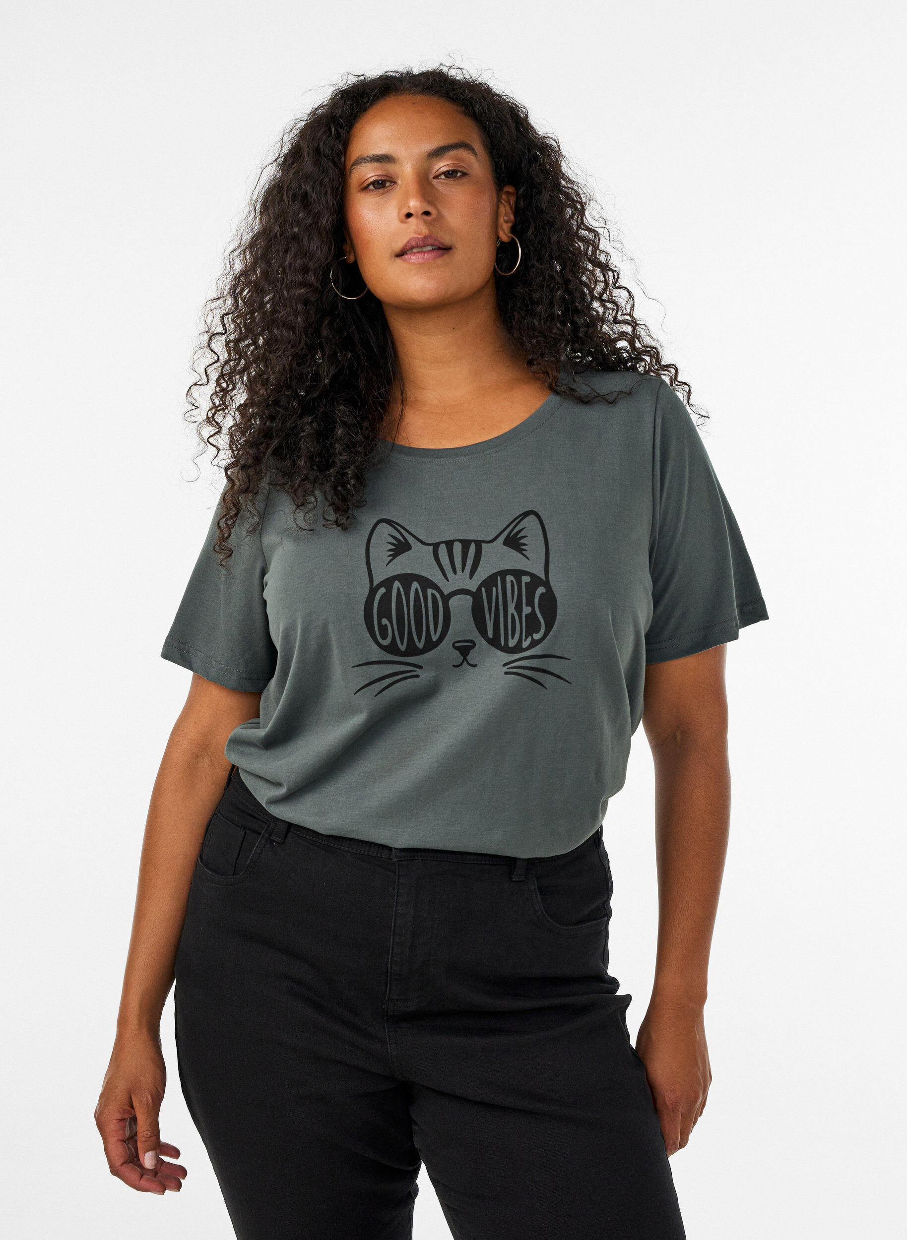T-shirt met print, Groen, Model
