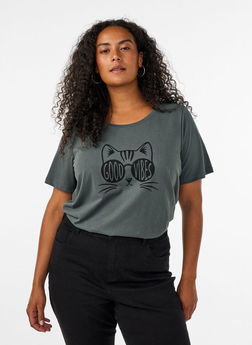T-shirt met print, Groen, Model image number 0