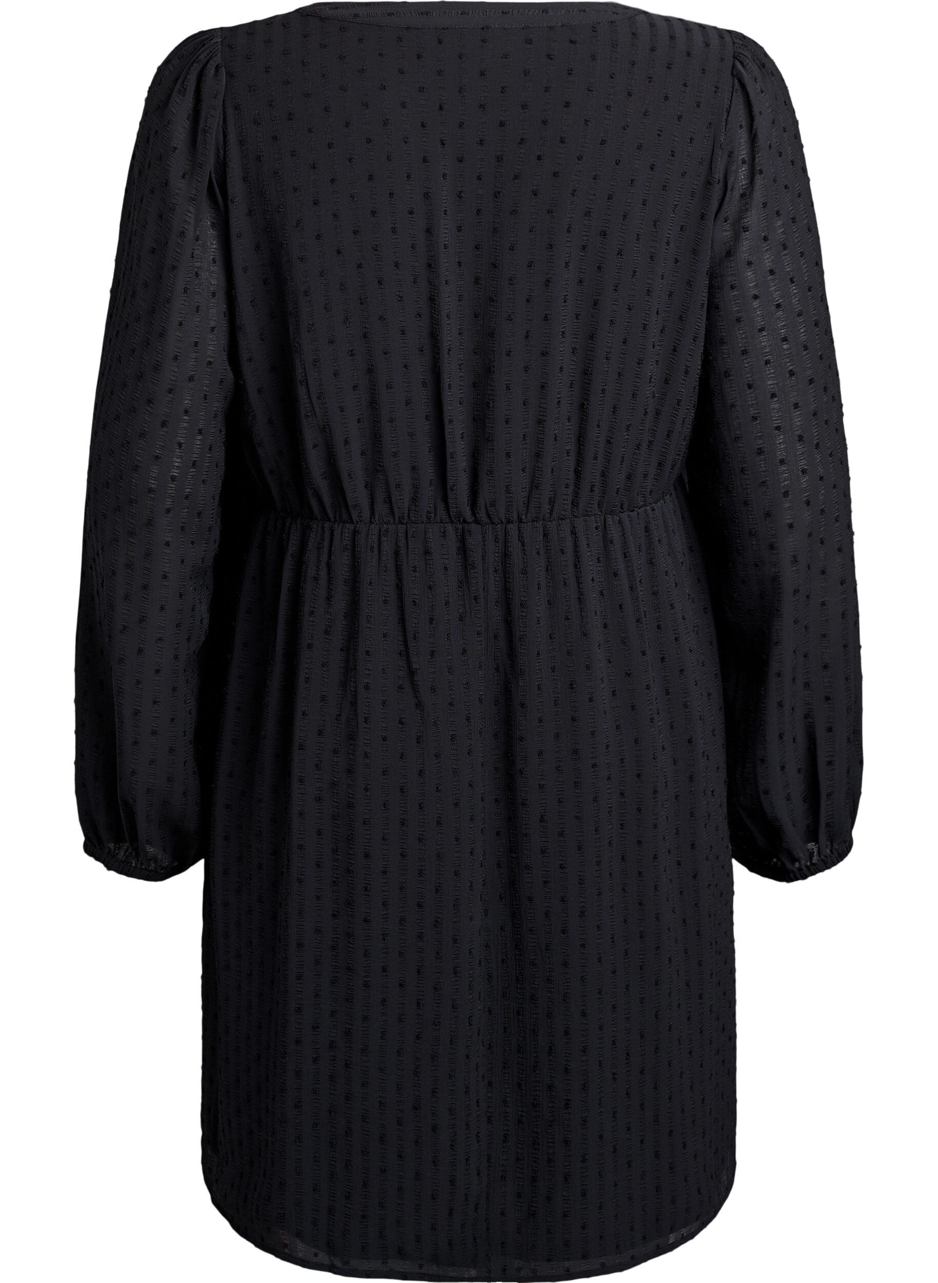 ZizziKorte jurk met tonale strepen en gestructureerde stippen, Zwart, Packshot image number 1