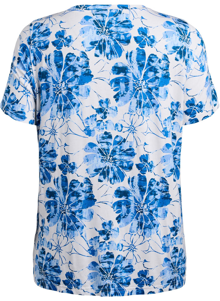 T-shirt met bloemenprint, Blauw, Packshot image number 1