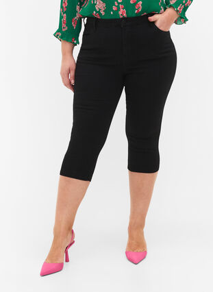 ZizziAmy capri jeans met hoge taille en super strakke pasvorm, Black, Model image number 3