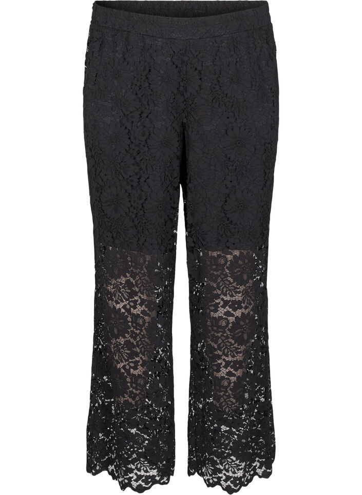 Kanten broek met hoge taille en zakken, Zwart, Packshot image number 0
