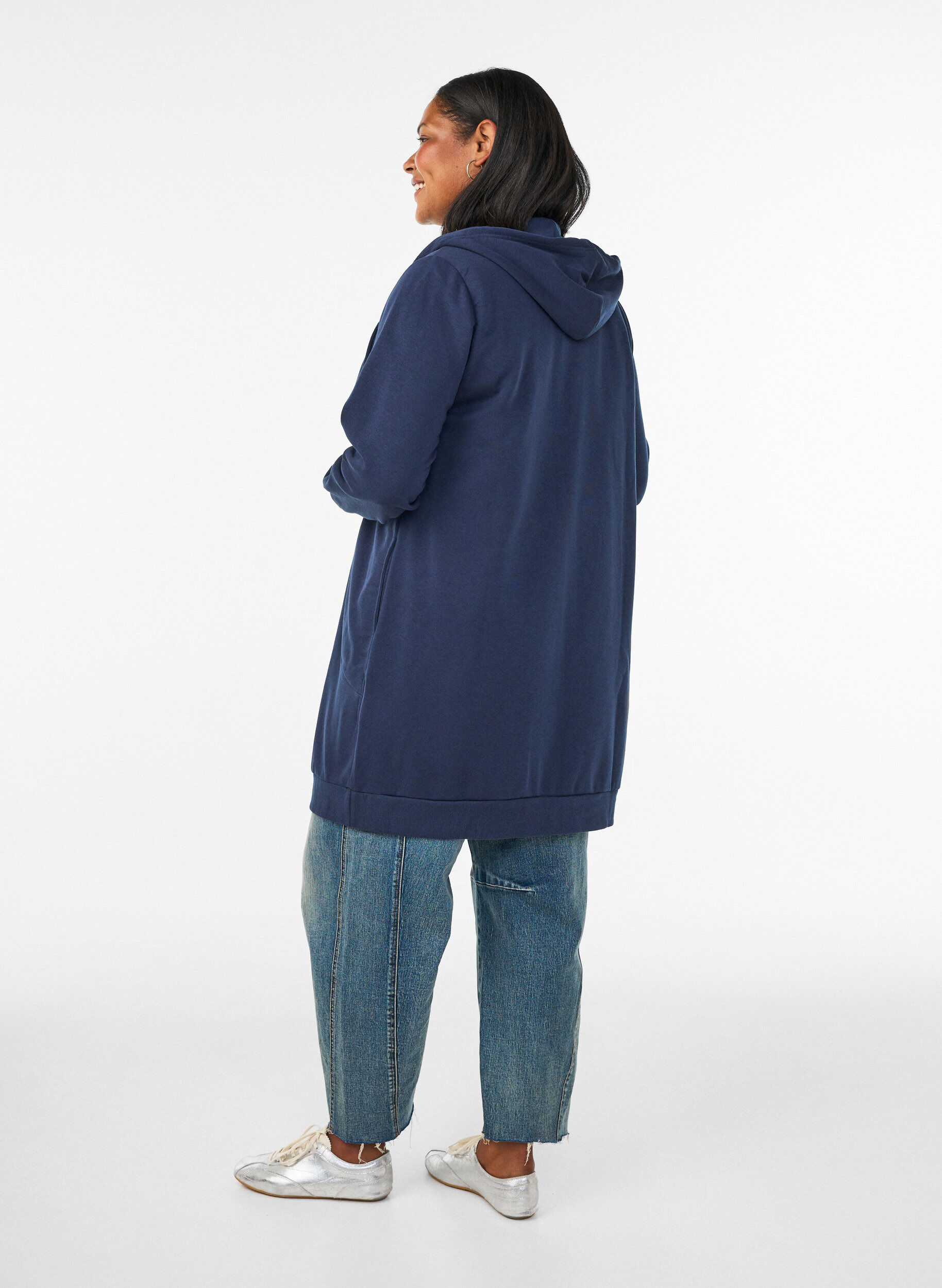 ZizziLange hoodie met ritssluiting en zakken, Blauw, Model image number 2