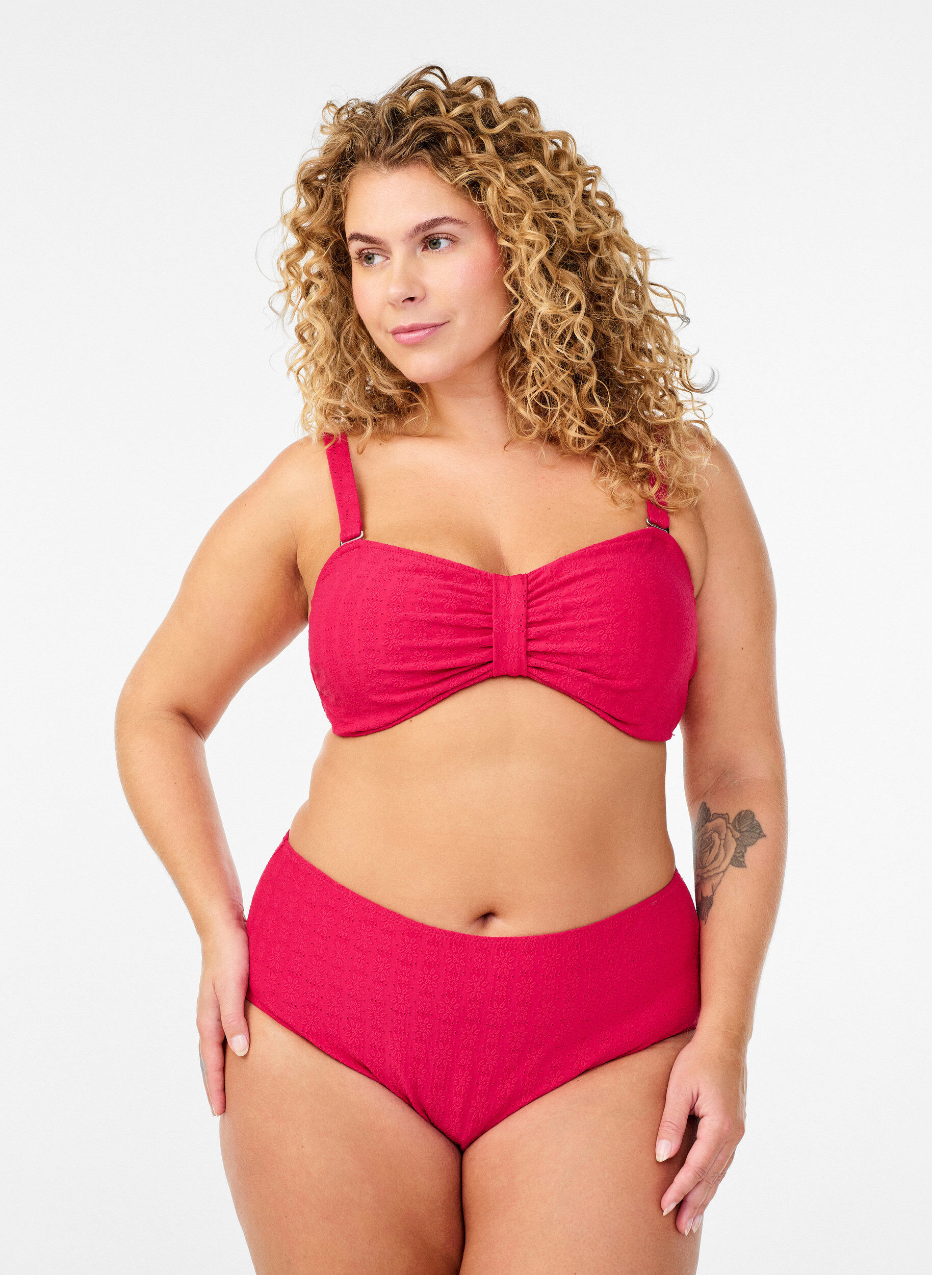 ZizziBikinibroekjes met een structuurpatroon en normale taille, Roze, Model image number 0