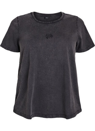 ZizziT-shirt in biologische katoen met een gewassen look, Grey Washed, Packshot image number 0