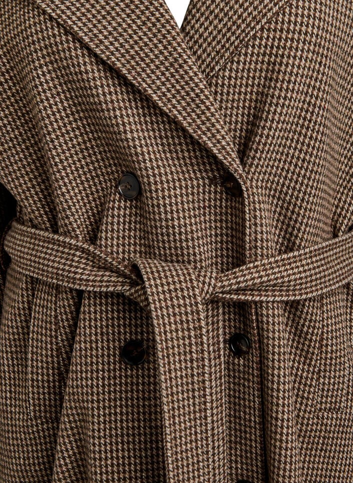 Geruite mantel met riem, Brown Check , Packshot