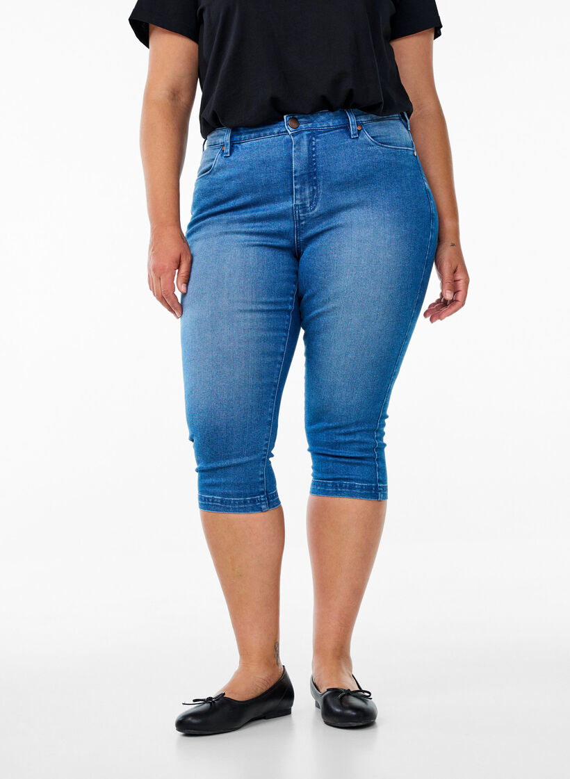 High waist Amy capri jeans met super slim fit, Blauw, Model image number 2