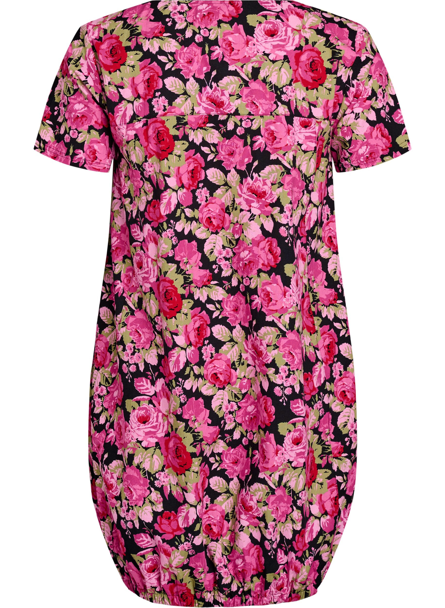 ZizziKatoenen jurk met korte mouwen en print, Zwart, Packshot image number 1